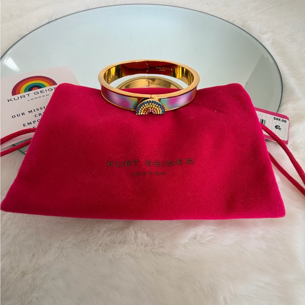 Kurt Geiger Gold and Pink Rainbow Clamper Bangle
